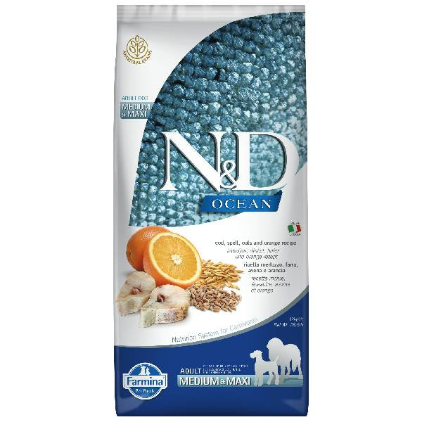 Farmina N&D Ocean Bacalao y Naranja y Espelta Perro (Mediana/Grande) - Pienso seco para perros