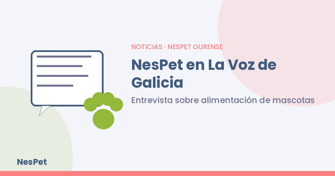 Ilustración de una tarjeta de prensa con una huella de mascota, sobre la entrevista de NesPet en La Voz de Galicia