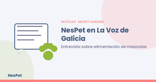 Ilustración de una tarjeta de prensa con una huella de mascota, sobre la entrevista de NesPet en La Voz de Galicia