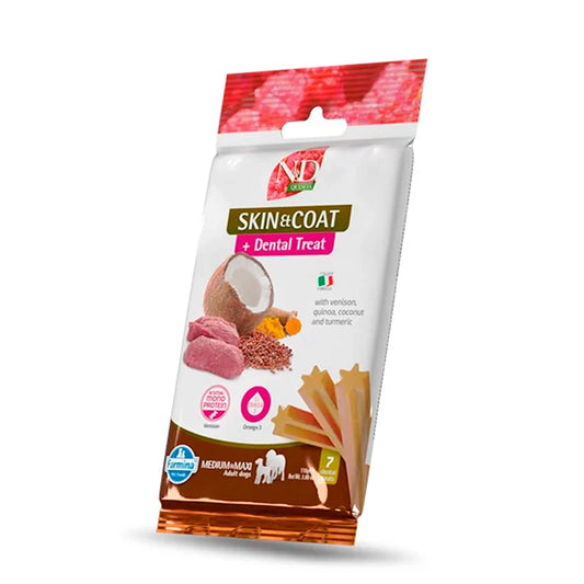 Farmina N&D Quinoa snack cuidado de piel y pelaje sabor venado para perros medianos y grandes