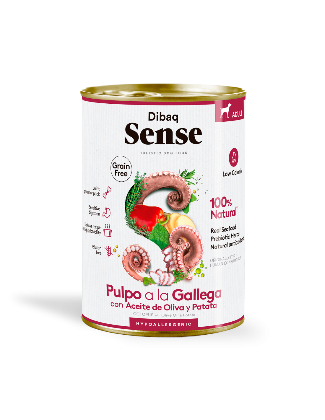 Dibaq Sense Grain Free Pulpo a la Gallega – Comida Húmeda Natural e Hipoalergénica para Perros Adultos