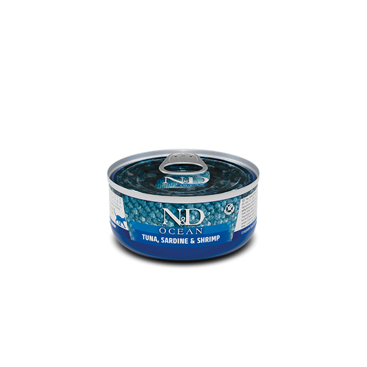 Farmina N&D Ocean Atún, Calamar y Gambas para gatos, alimento húmedo natural