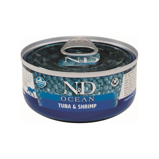 Farmina N&D Ocean Atún y Gambas para gatos, alimento húmedo natural