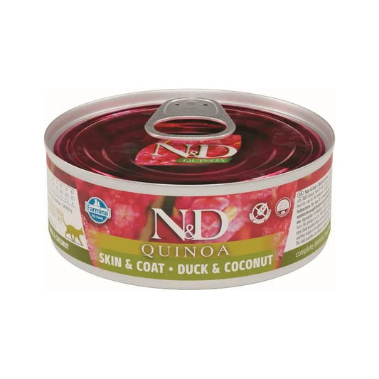 Farmina N&D Quinoa Skin & Coat Pato para gatos, lata de alimento húmedo natural
